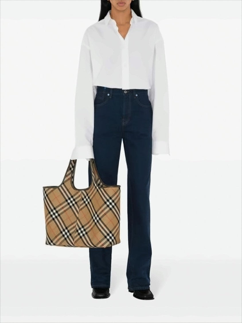Burberry Classic Check Pattern Cotton Tote Bag