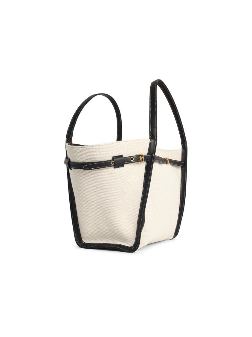 Tod's 'Shopping Tim' Canvas And Midi White Leather Bag