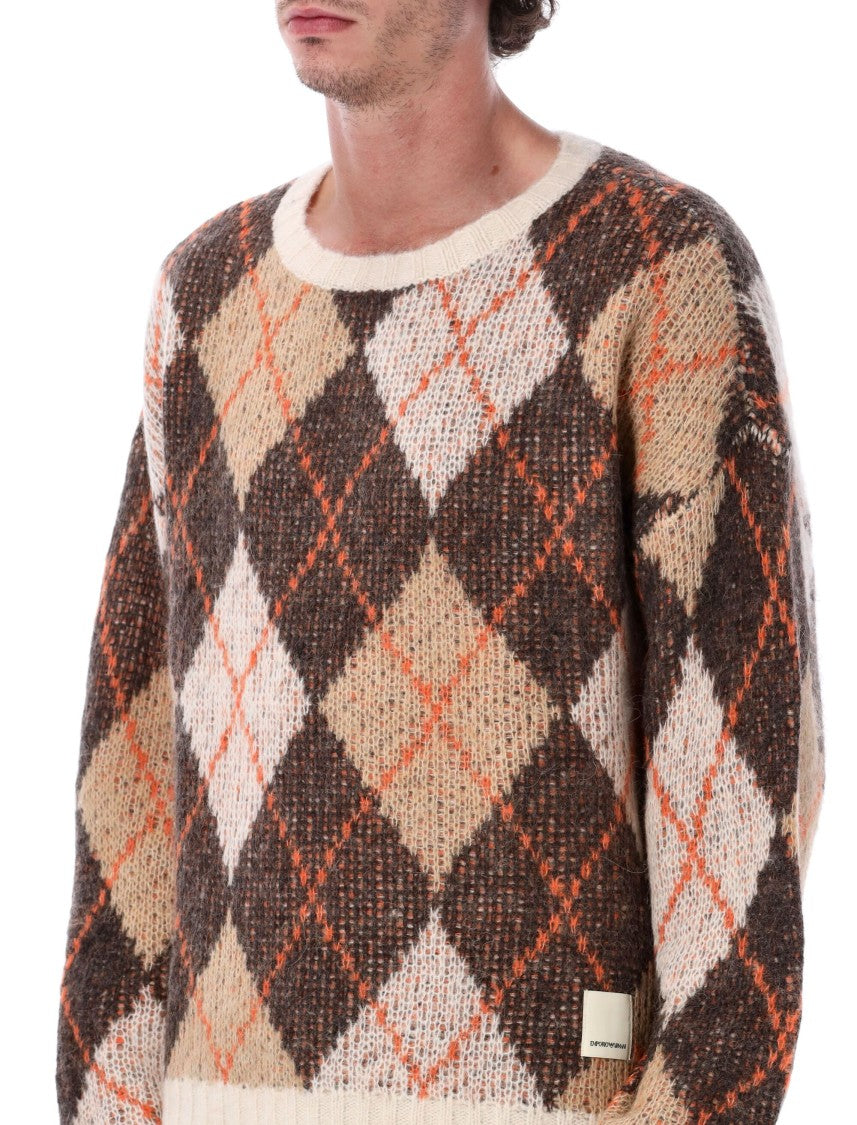 Emporio Armani Oversized Argyle Jacquard Knit Pullover
