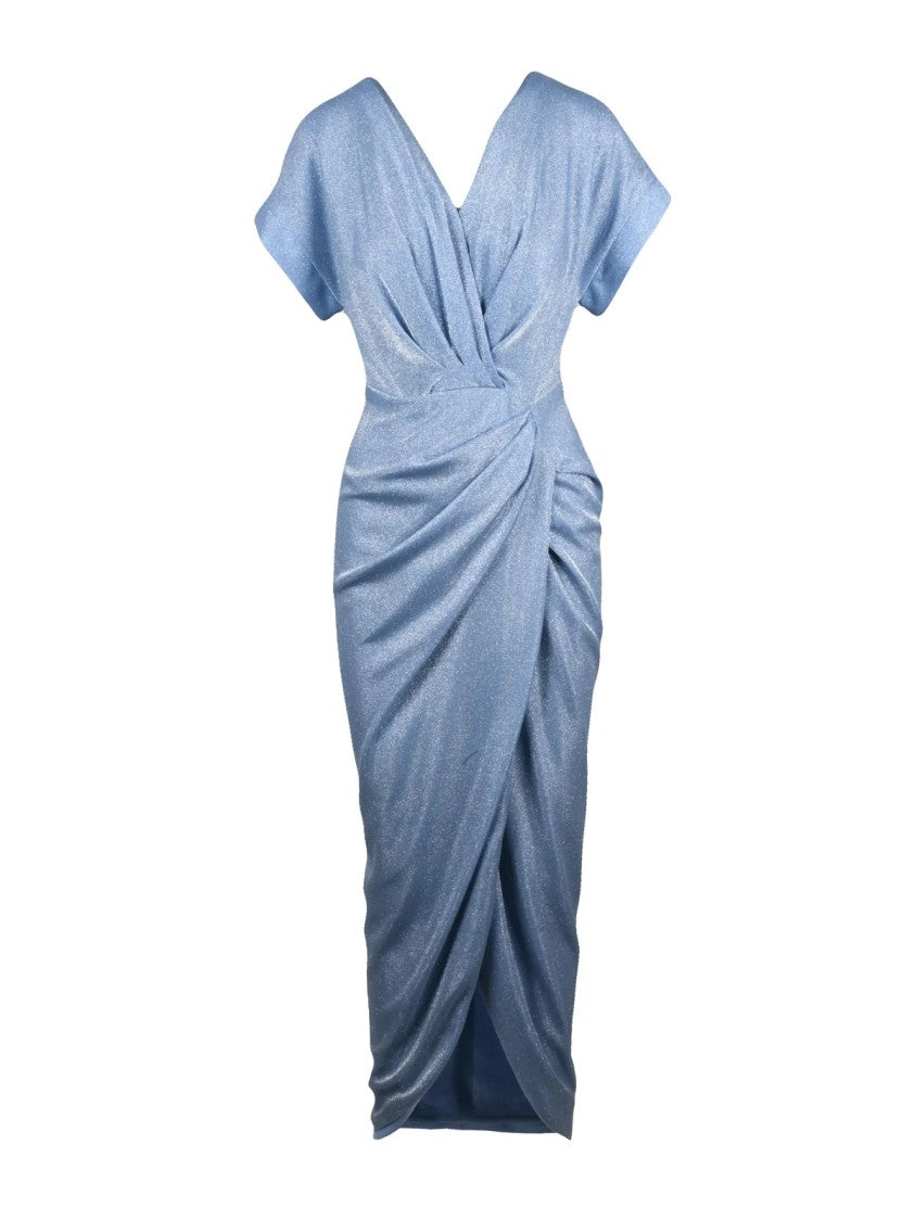 Rhea Costa Light Blue Polyamide Draped Slit Long Dress