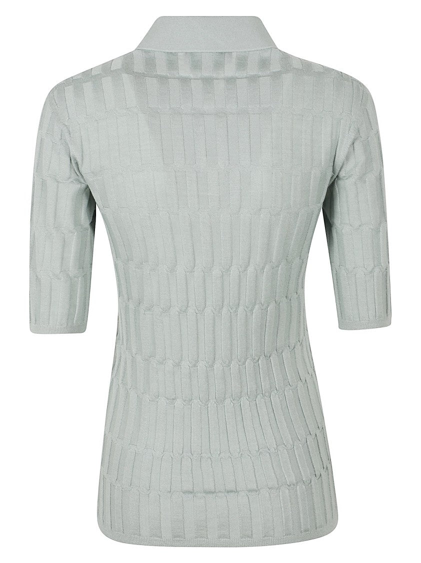 Fabiana Filippi Textured Knit Sweater With Polo Collar And Metallic Toggle