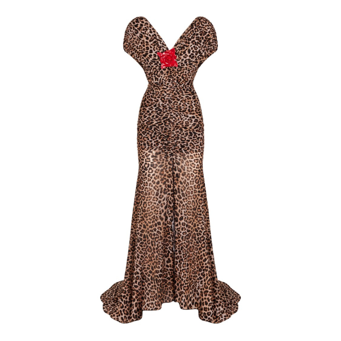 Blumarine Leopard Red Floral Printed Maxi Dress