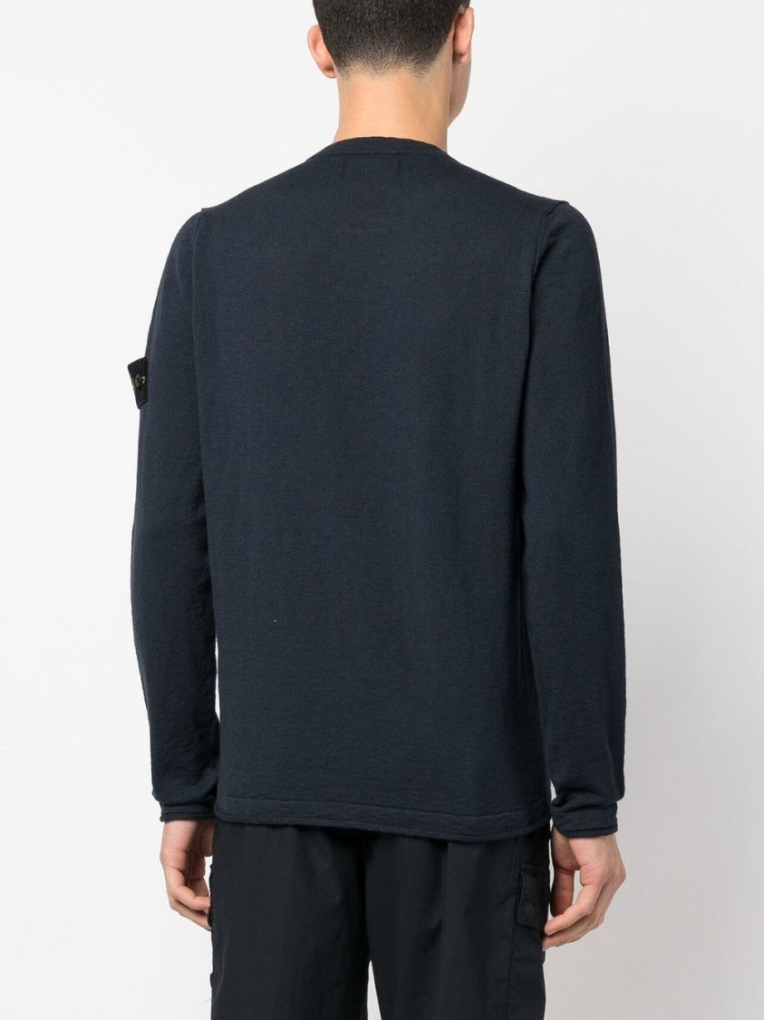 Stone Island Navy Blue Crew Neck Sweater With