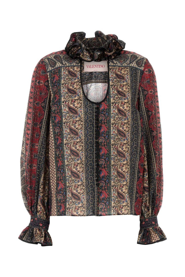 Valentino Garavani Printed Cotton Blend Blouse