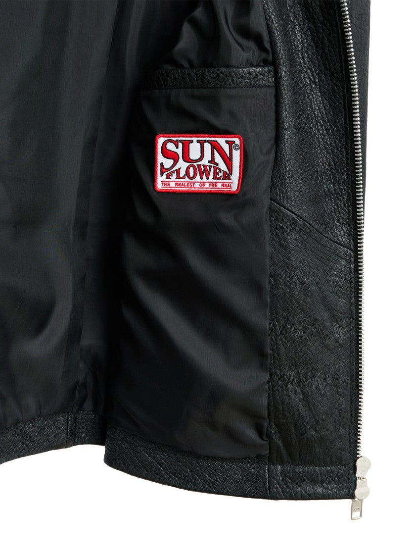 Sunflower Short Leather Jacket Black Collared Leather Jacket