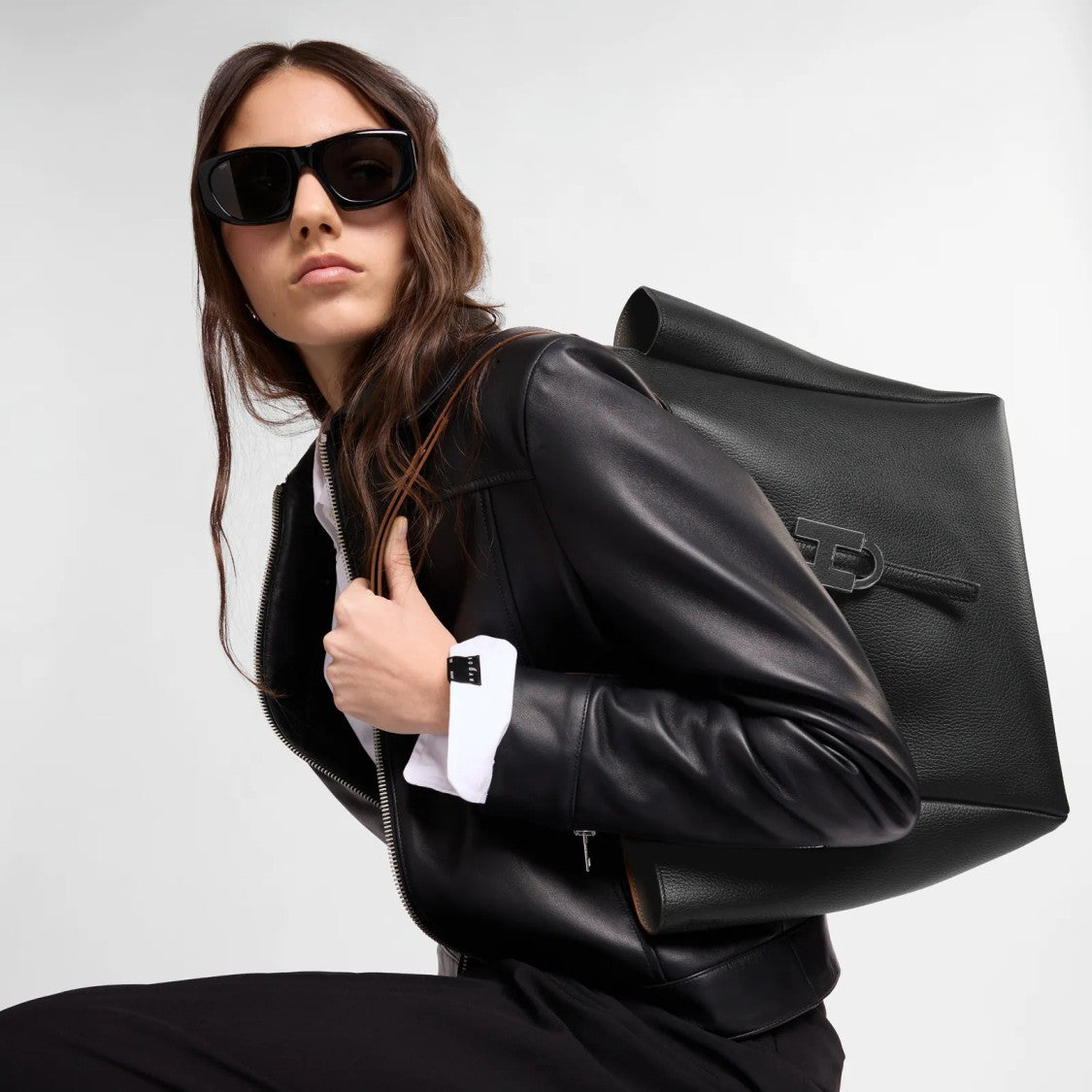 Hogan Pebbled Leather H-Clasp Structured Tote Bag