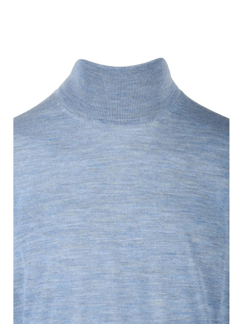 Filippo De Laurentiis High-Rib Mock Neck Cycling Sweater In Light Blue