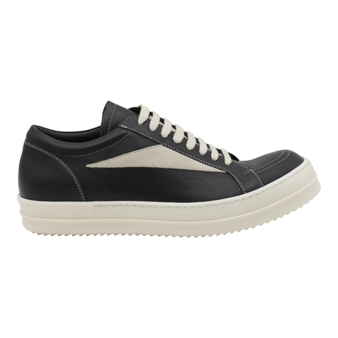 Rick Owens Sleek Black Leather Sneakers With Off-White Accents