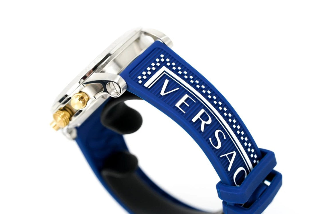Versace Chronograph Timepiece With Blue Dial And Silicone Strap