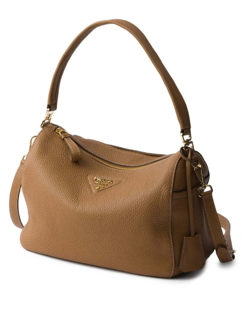 Prada Rich Brown Sacca Pebbled Handbag