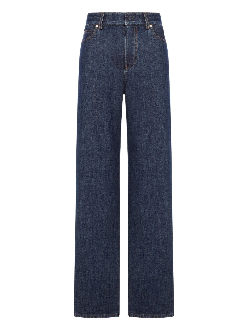 Fendi Jeans Ff Padded Dark Blue Wide-Leg Jeans