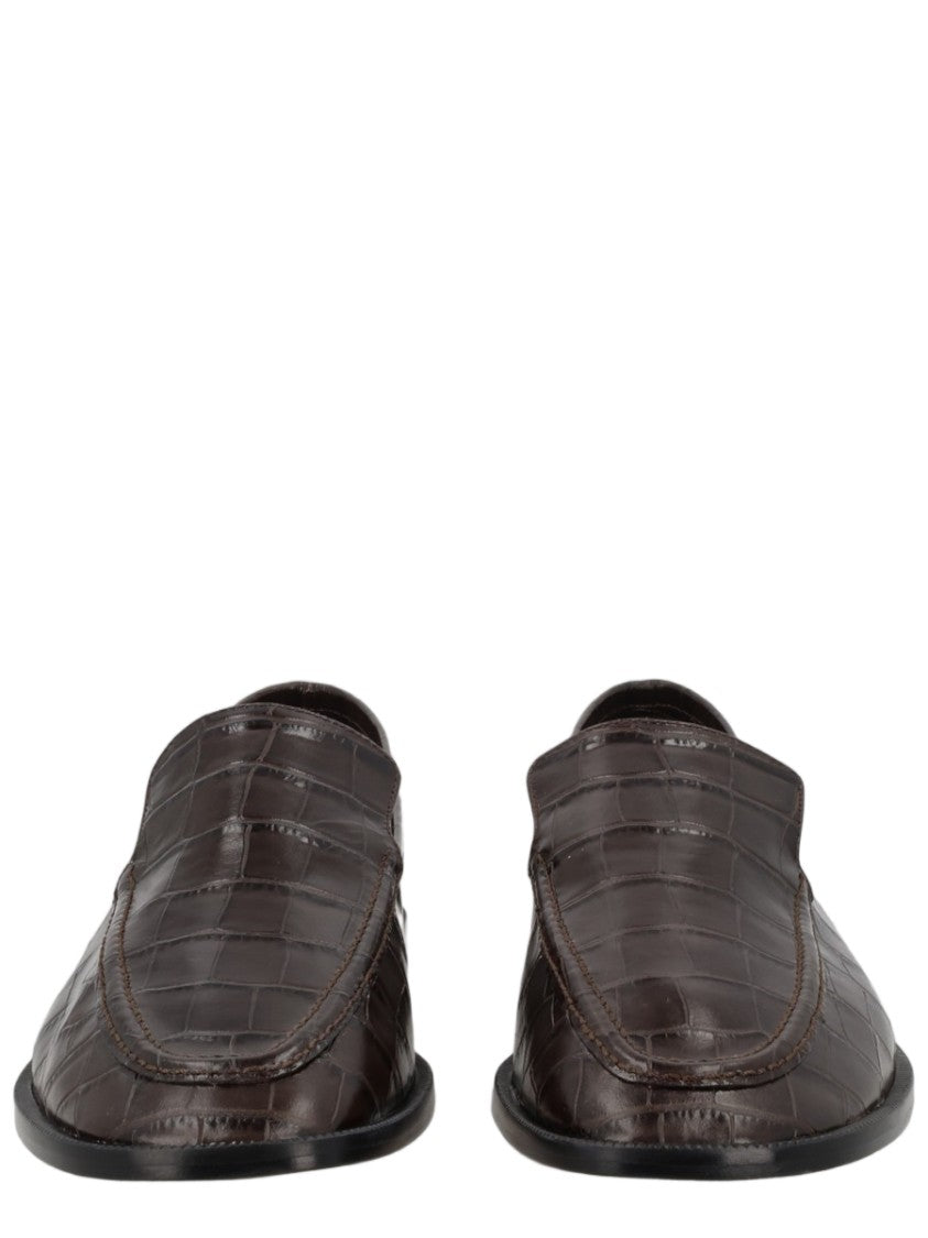 Alysi Glossy Crocodile-Embossed Leather Loafers