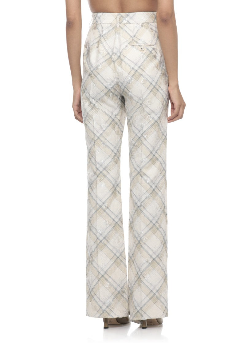 Vivienne Westwood Ivory Ray Palazzo Checked Flared Pants