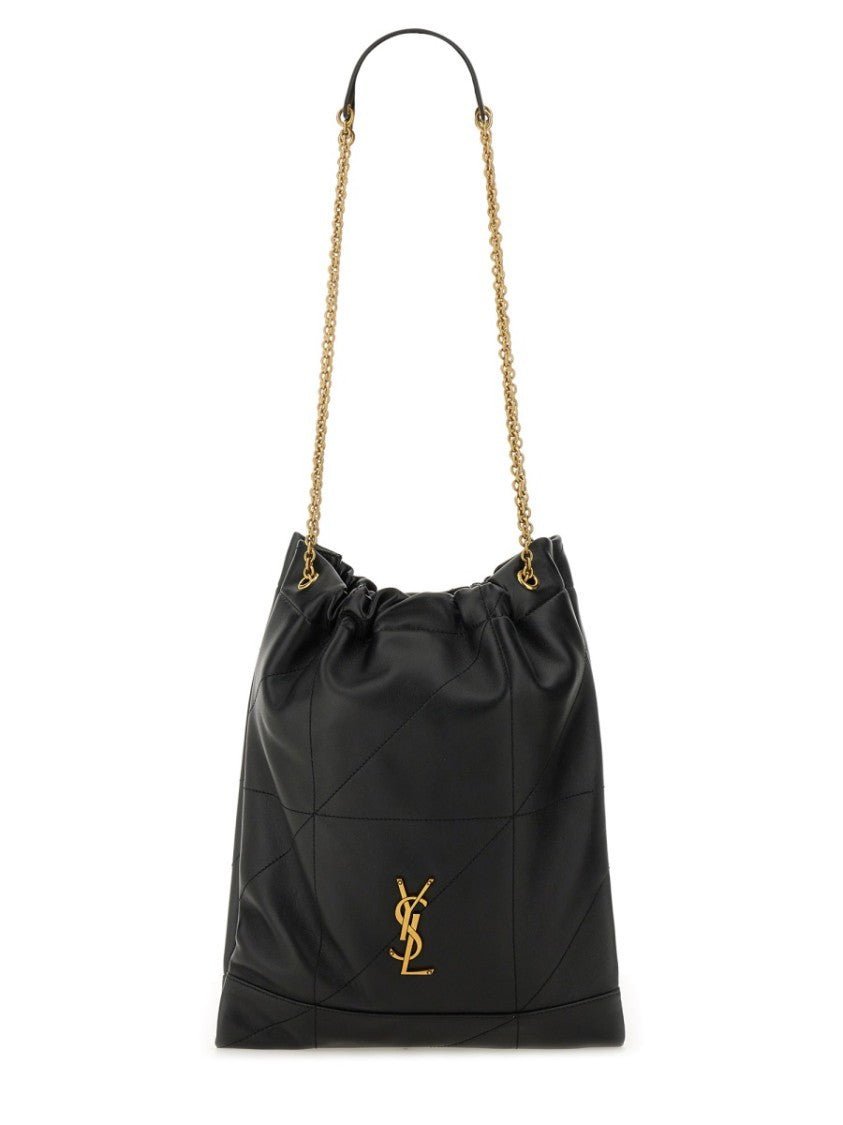 Saint Laurent Quilted Lambskin Drawstring Shoulder Bag With Chain Straps