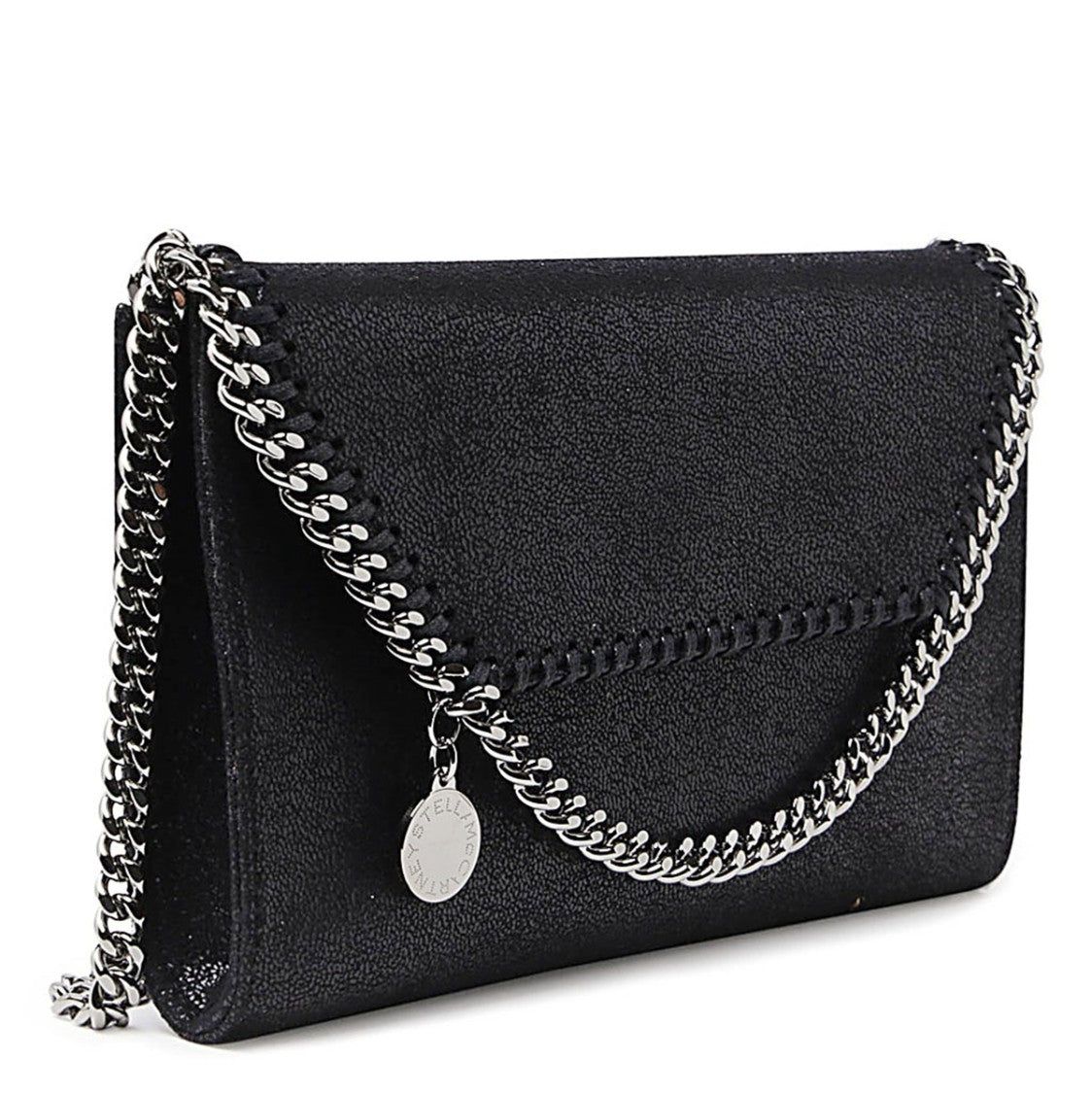 Stella Mccartney Textured Black Faux Leather Falabella Bag With Chain Strap