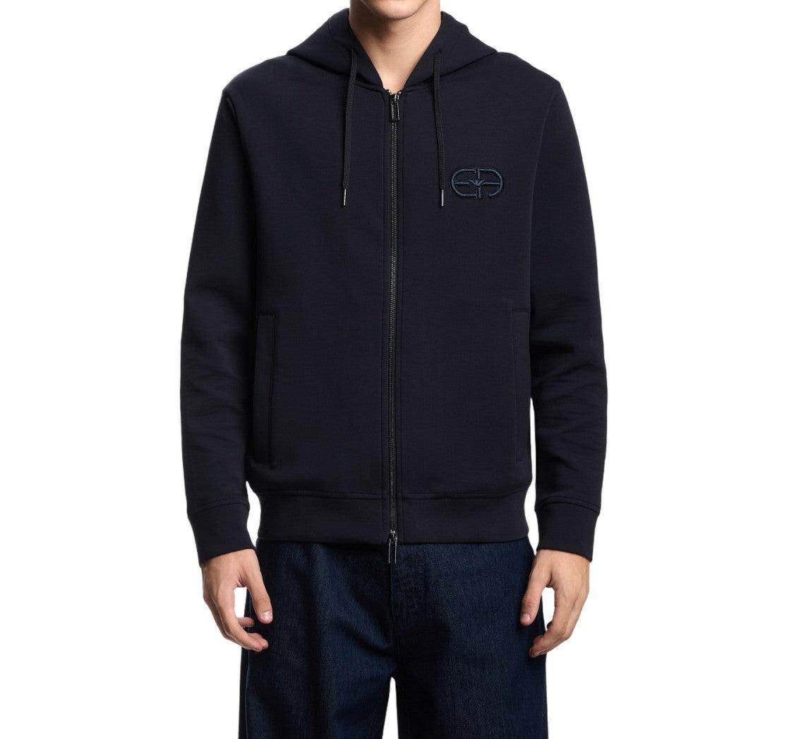 Emporio Armani Drawstring Hooded Zip-Up Sweatshirt With Embroidered Logo