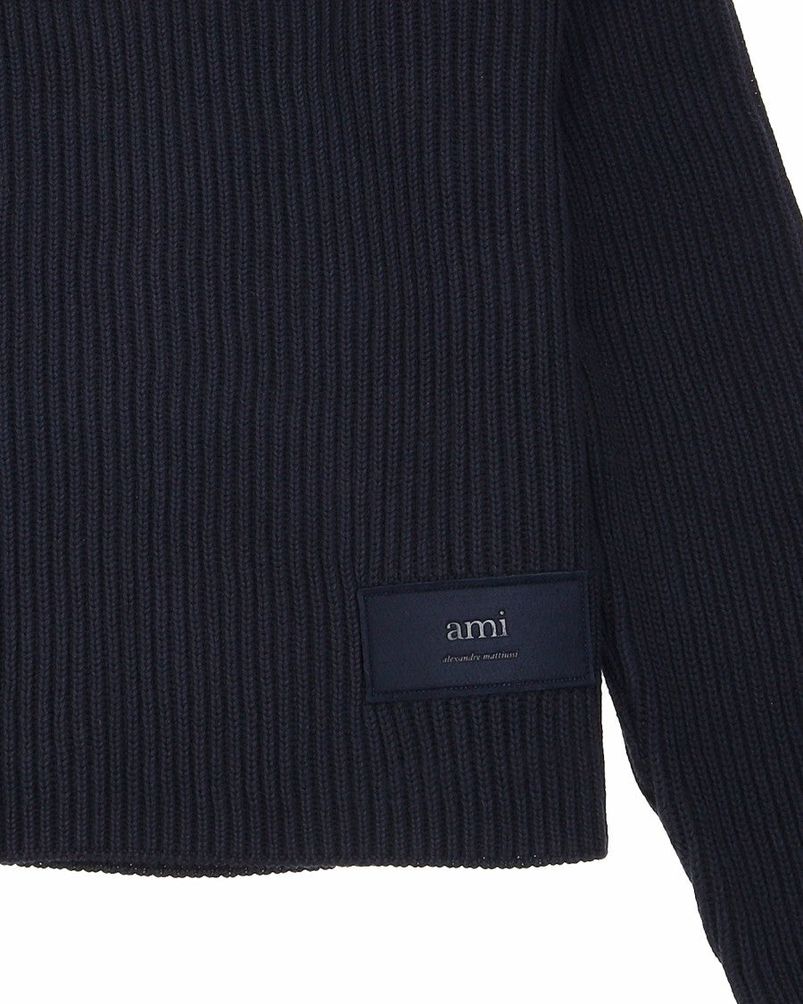 Ami Ribbed Knit Sweater With Crew Neck