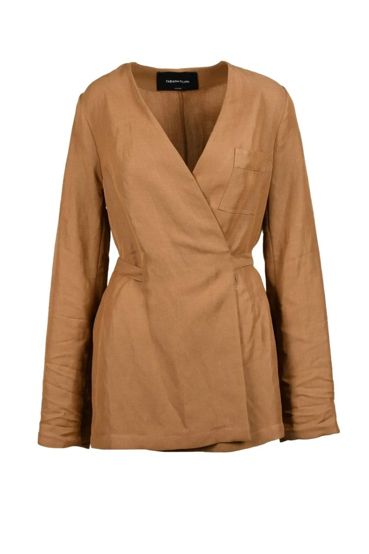 Fabiana Filippi Wrap Jacket Linen Viscose - Brown