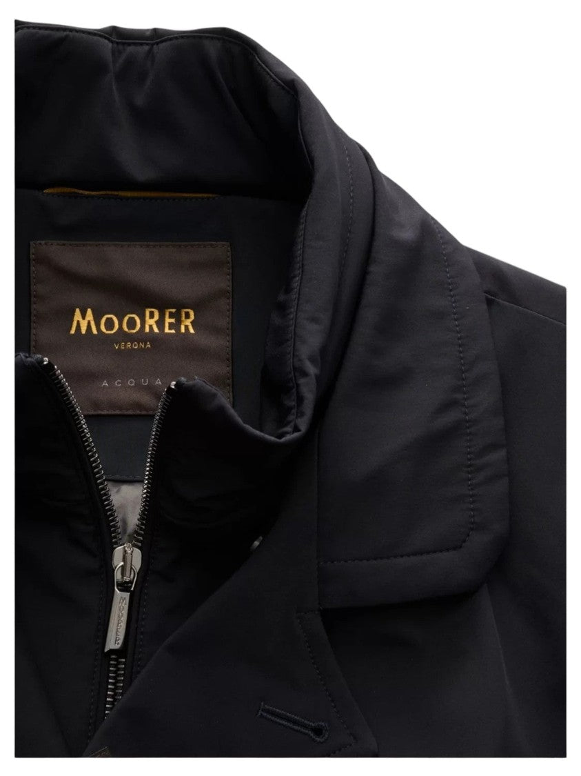 Moorer Double-Breasted High Collar Jacket In Dark Blue Nylon
