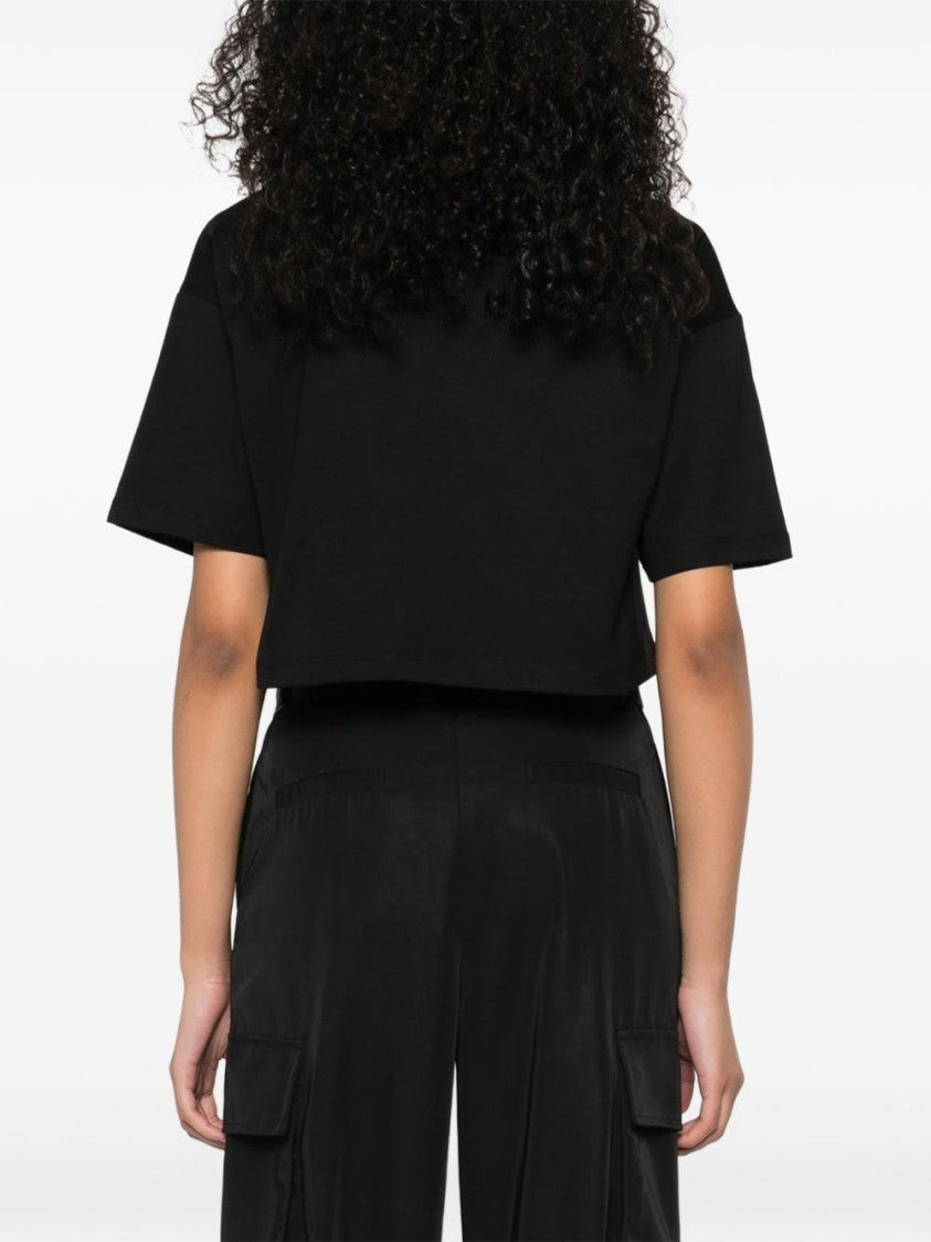 Balmain Cropped Black T-Shirt With Bold White Logo