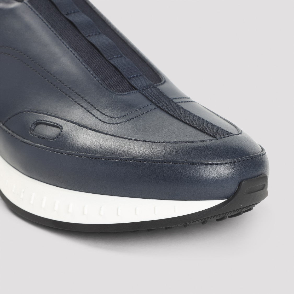 John Lobb Navy Blue Leather Sneakers With Almond Toe