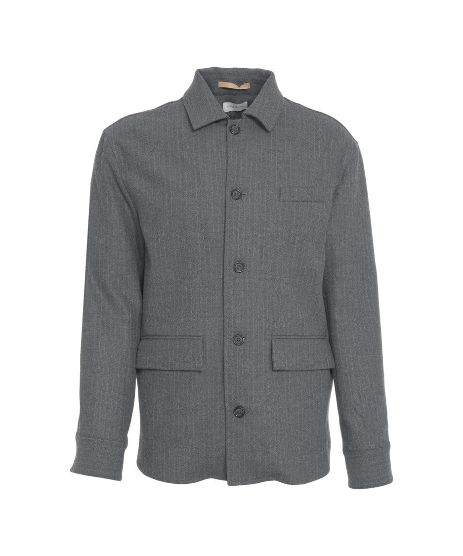 Paolo Pecora Pinstripe Overshirt With Classic Collar And Front Pocket Design