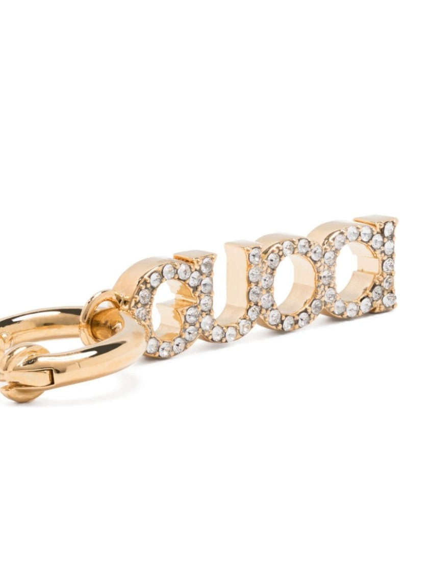 Gucci Gold Hoop Earrings With Crystal-Embellished Pendant
