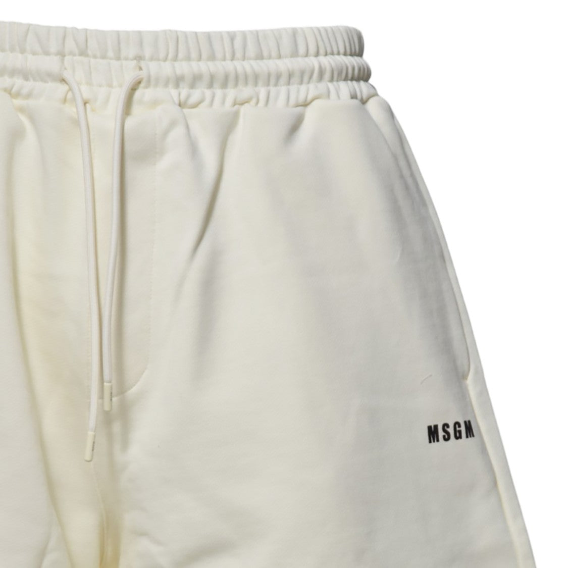 Msgm Cream Cotton Sports Shorts With Logo