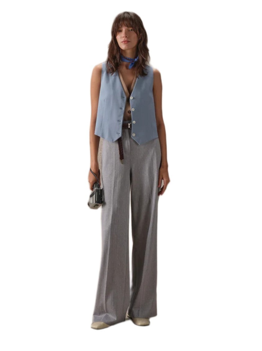 Circolo 1901 Wide-Leg Trousers With Herringbone Pattern And High Waist