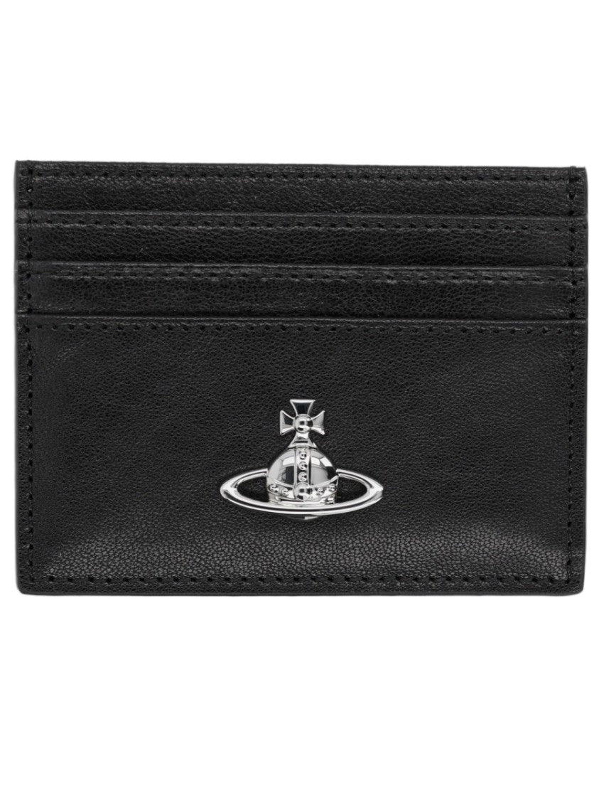 Vivienne Westwood Rectangular Black Calf Leather Wallet With Silver Emblem