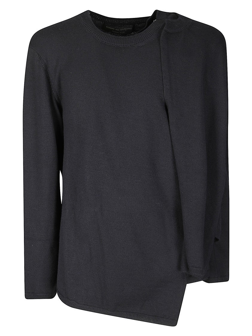 Comme Des Garçons Asymmetrical Black Wool Sweater With Unique Overlapping Design