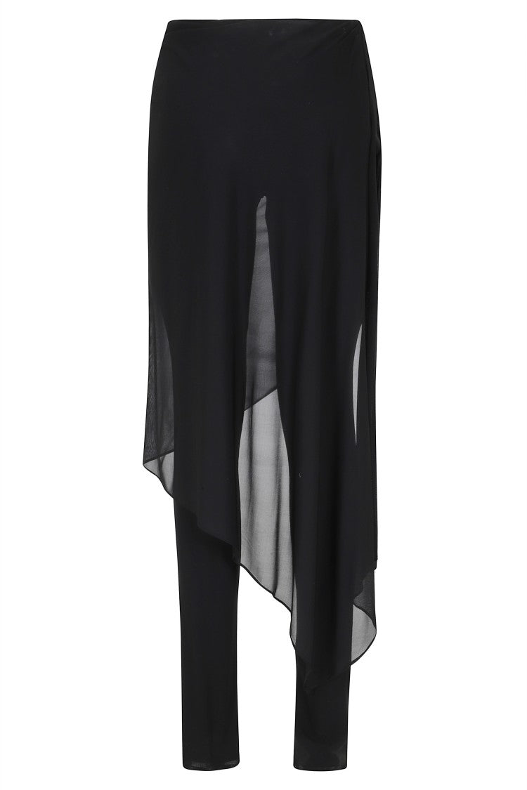 Giuseppe Di Morabito Black Ruched Transparent Insert Viscose Straight-Leg Pants