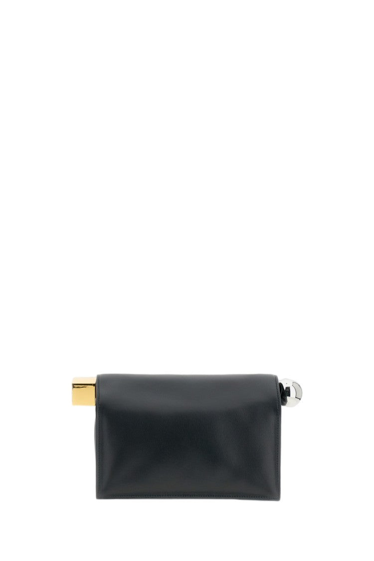 Jacquemus Folded Black Nappa Leather Clutch With Metal Closure Ends