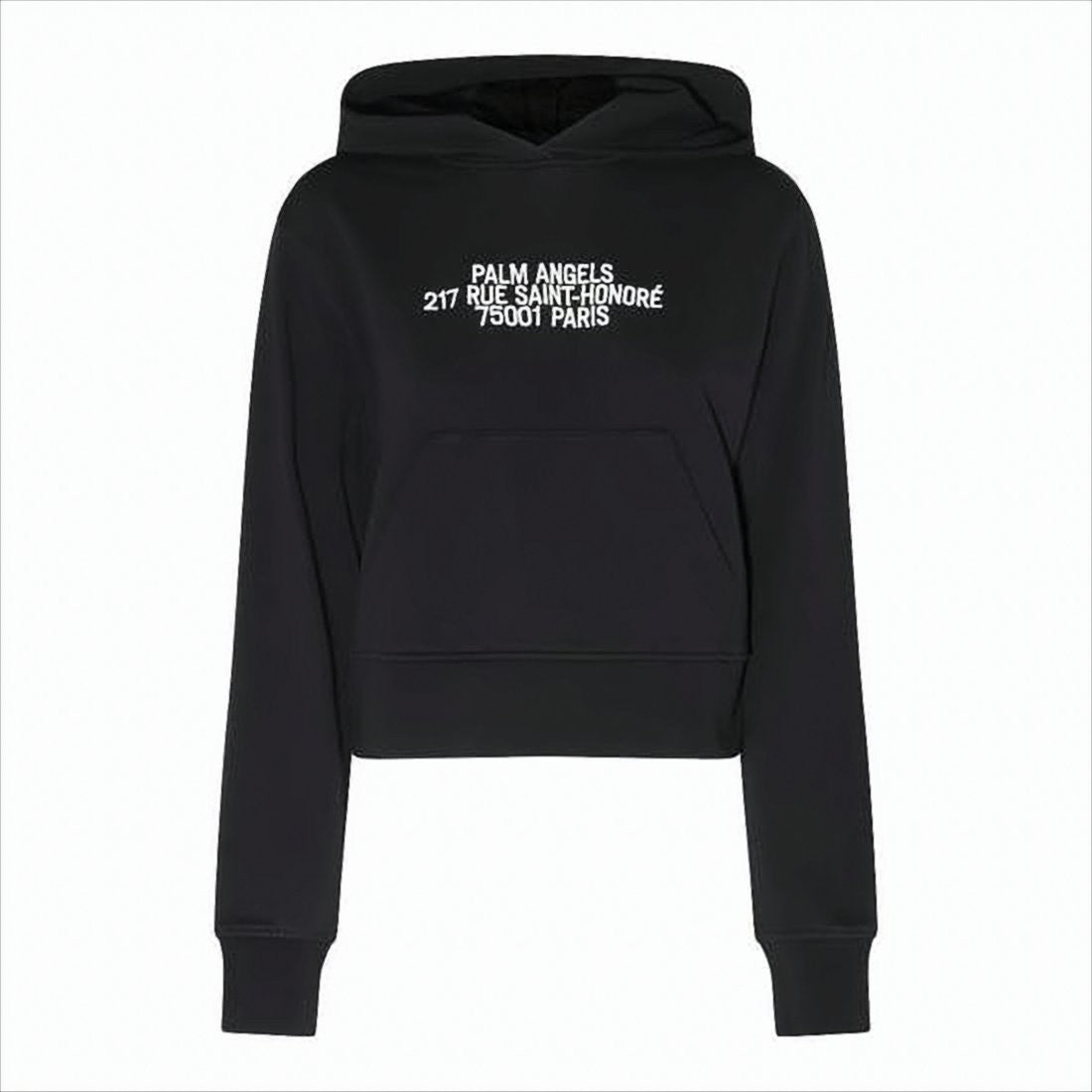 Palm Angels Cropped Black Pullover Hoodie With Front Kangaroo Pocket