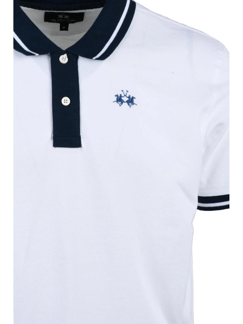 La Martina White Blue Cotton Polo