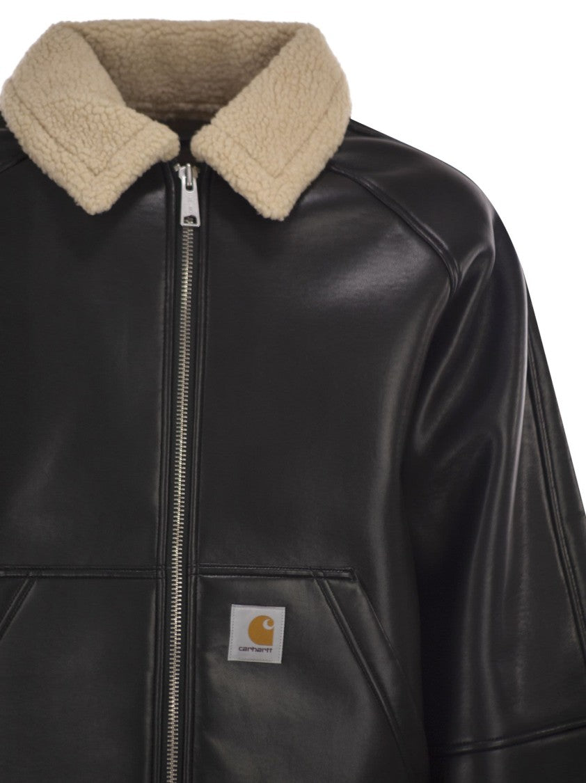 Carhartt Wip Faux Leather Jacket With Plush Fur Collar