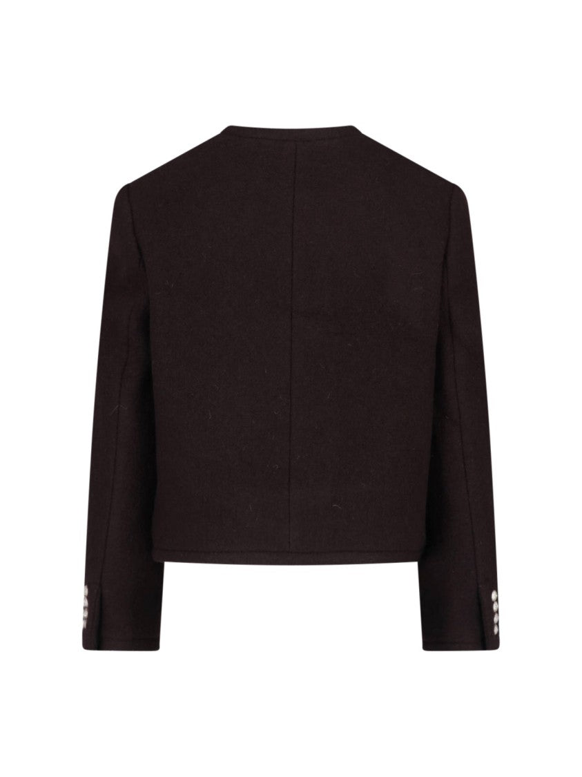 Dunst Brown Structured Round-Neck Wool Jacket