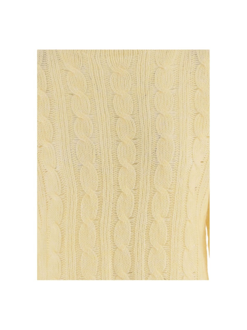 Guest In Residence Yellow Cable-Knit Crewneck Wool-Blend Sweater