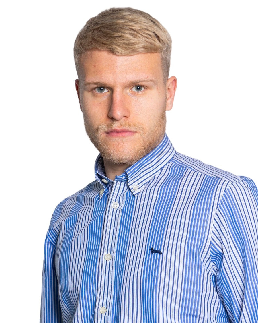 Harmont & Blaine Blue 100% Cotton Narrow Striped Shirt