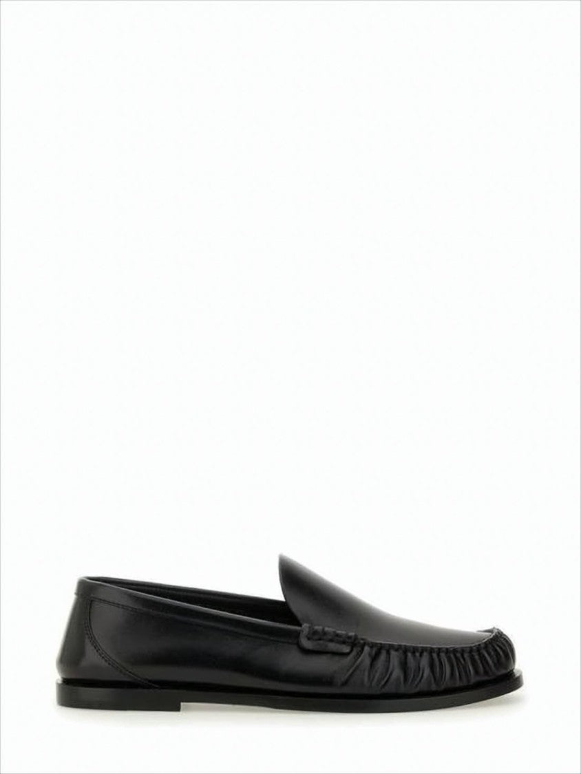 Saint Laurent Smooth Calf Leather Black Loafers With Gathered Detail