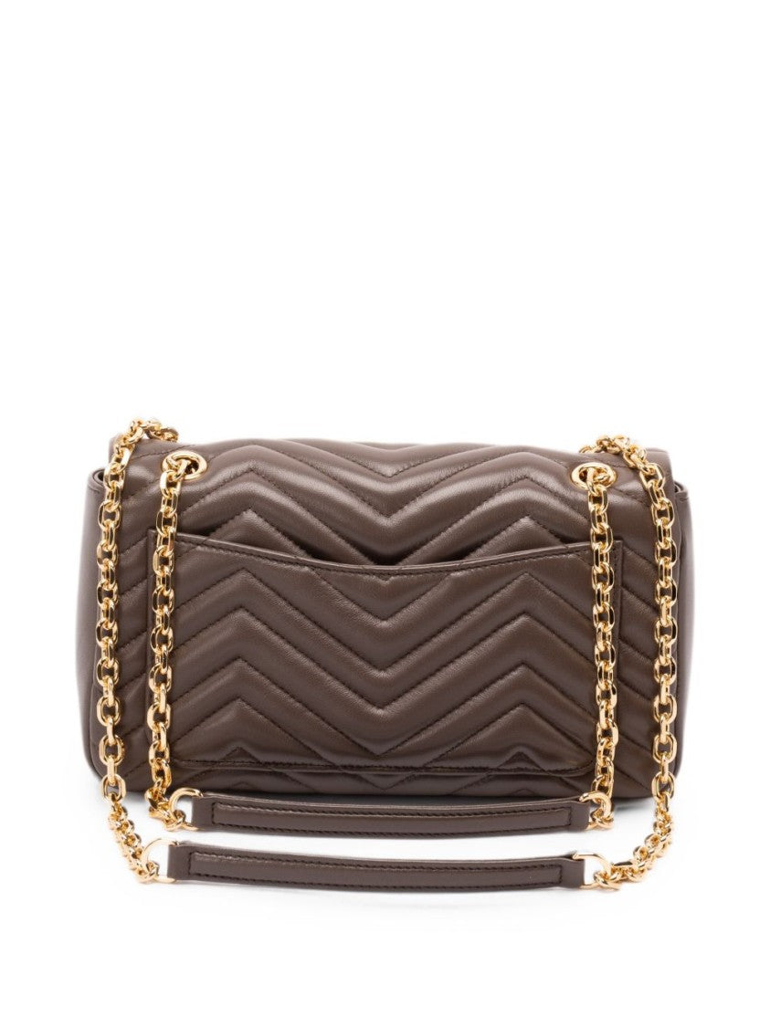 Gucci Brown Gold Chain Quilted Lamb Leather Shoulder Bag