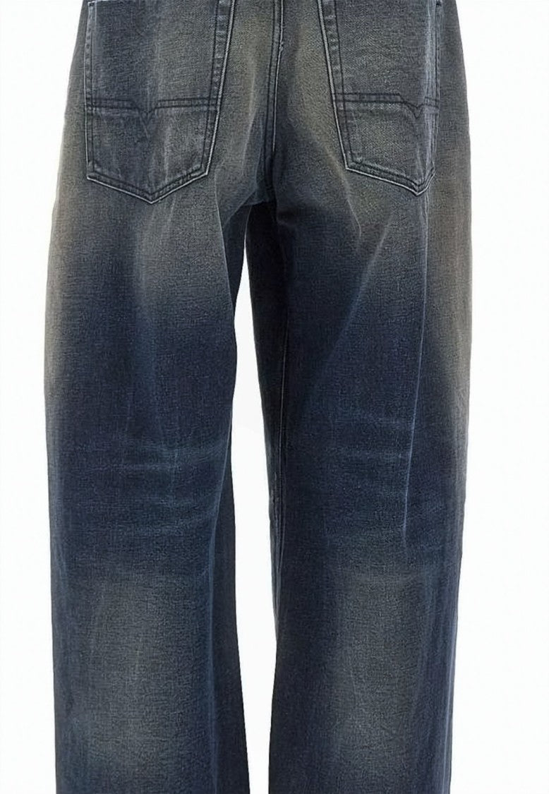 Diesel Blue Wide-Leg Cotton Hemp Denim Pants