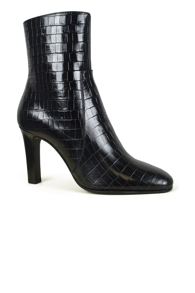 Saint Laurent Shiny Crocodile-Embossed Leather Ankle Boots