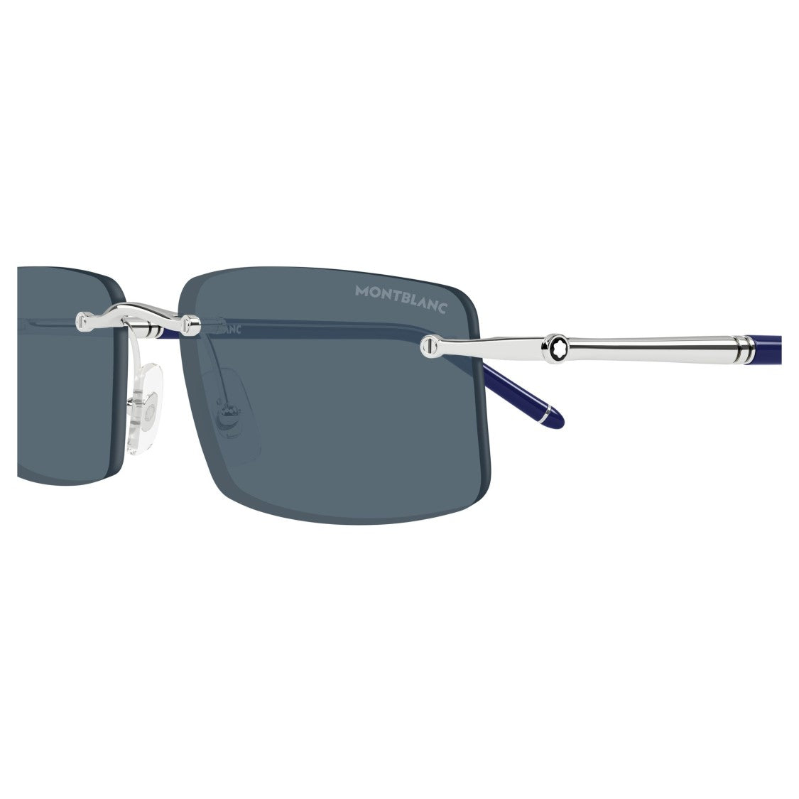 Montblanc Rimless Rectangular Sunglasses With Metallic Silver Temples