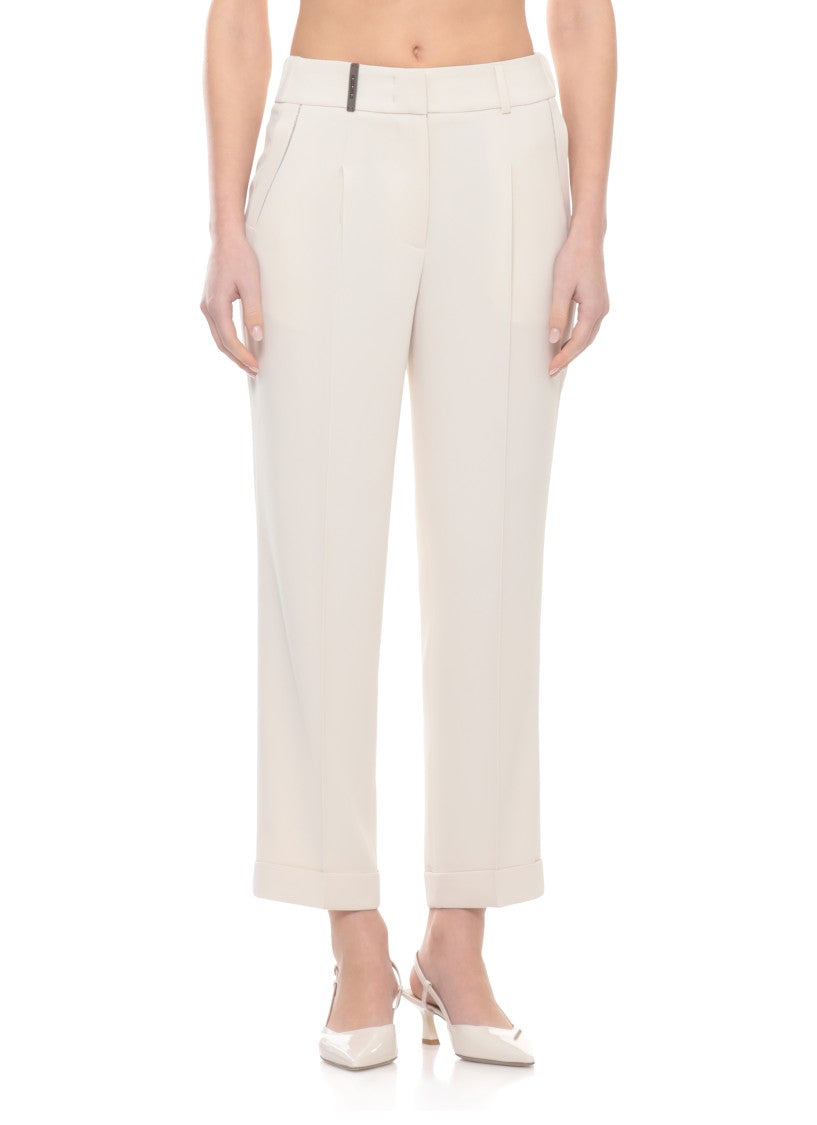 Peserico Beige Embellished Straight-Leg Pants