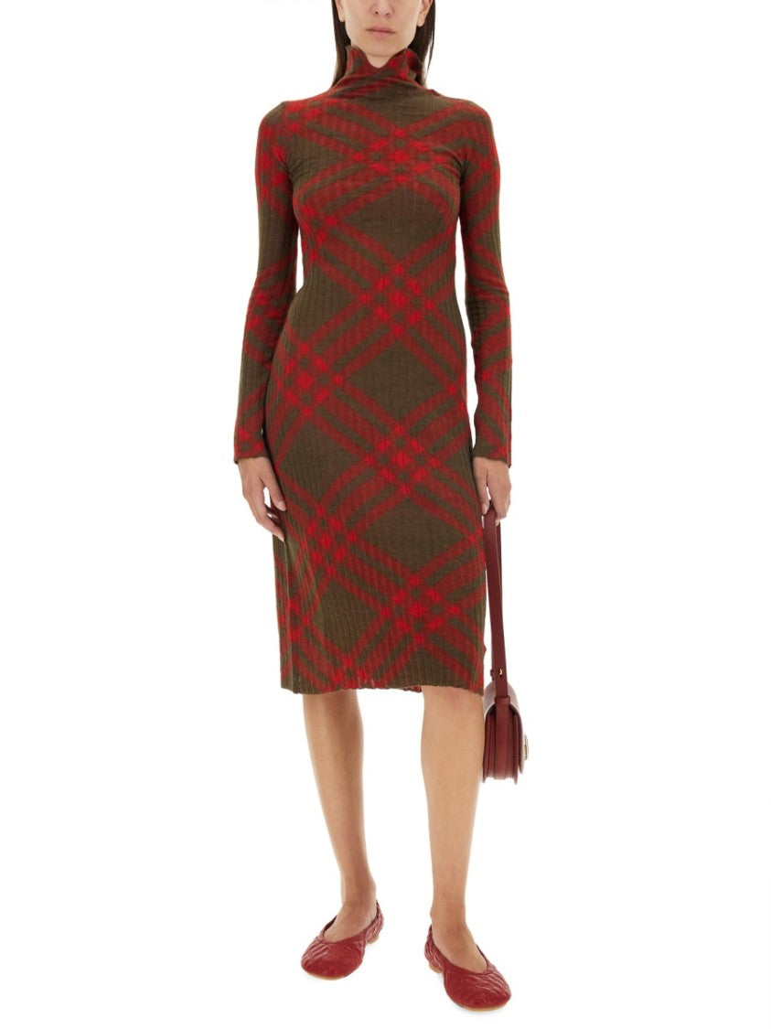 Burberry Plaid Wool Blend Midi Dress