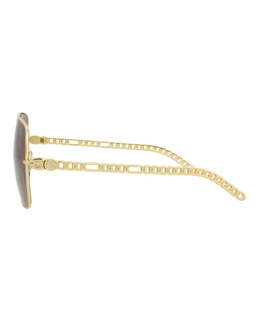 Gucci Square-Metal Frame Sunglasses With Chain-Link Temples