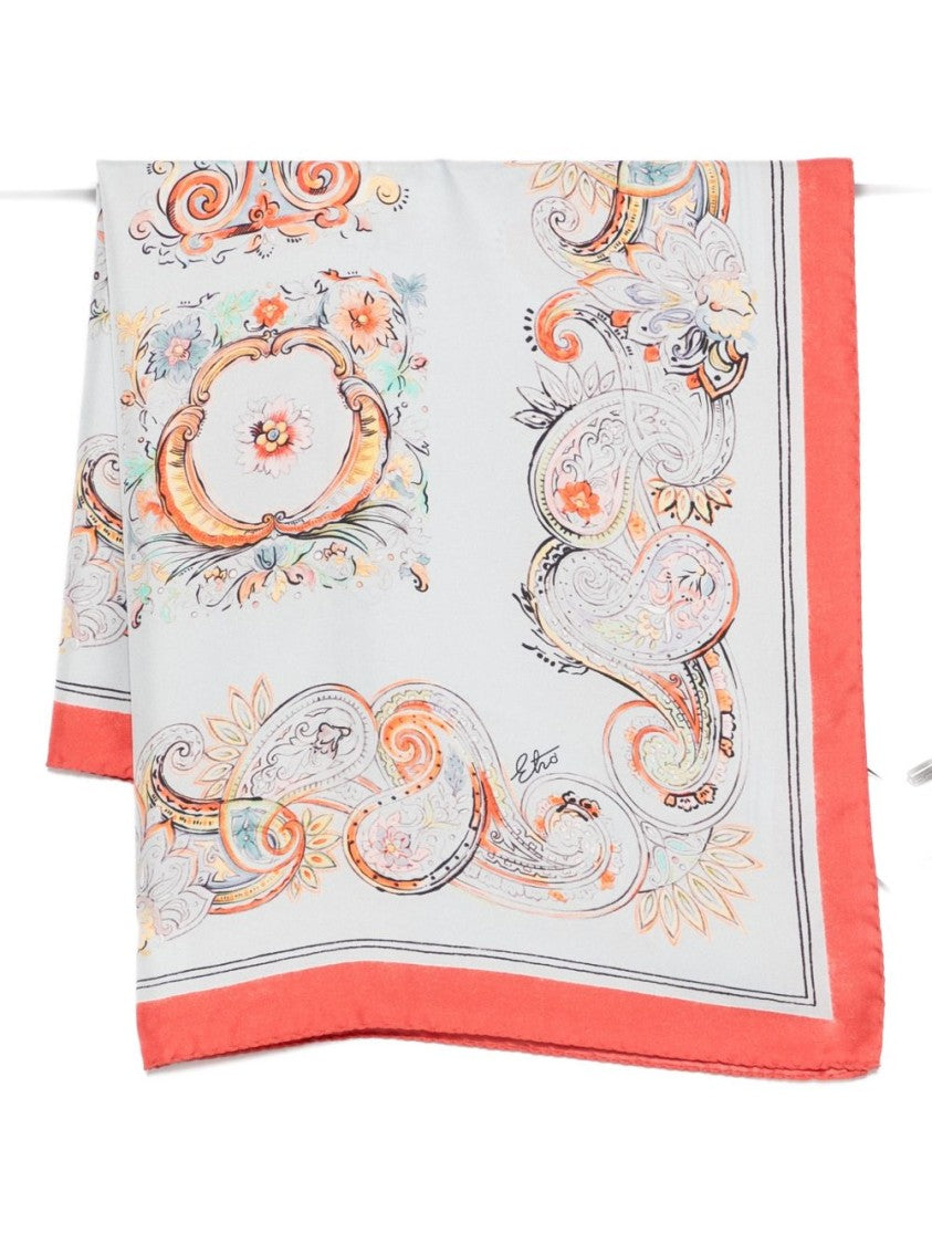Etro Paisley Silk Scarf With Coral Border