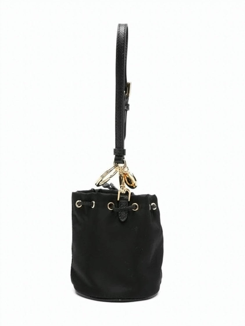Prada Mini Nylon Bucket Bag Keyring With Triangular Logo