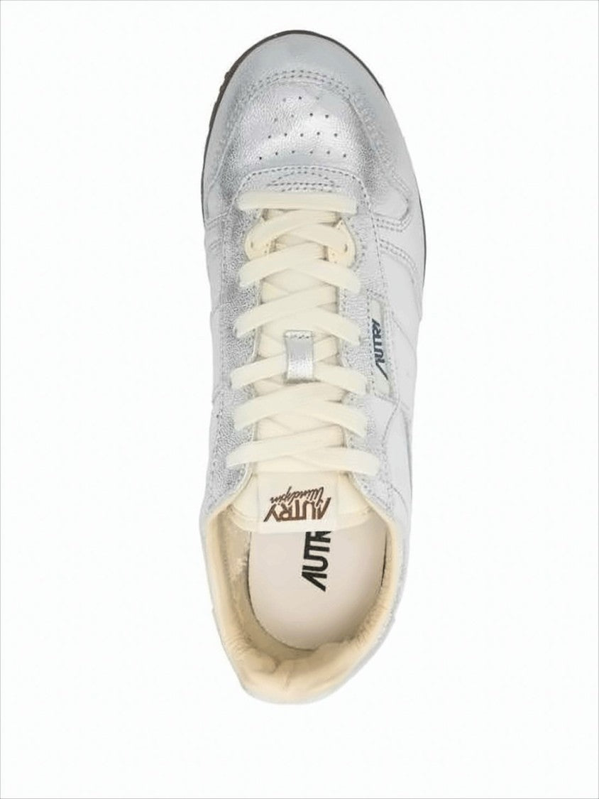 Autry Metallic Silver Leather Low-Profile Sneakers